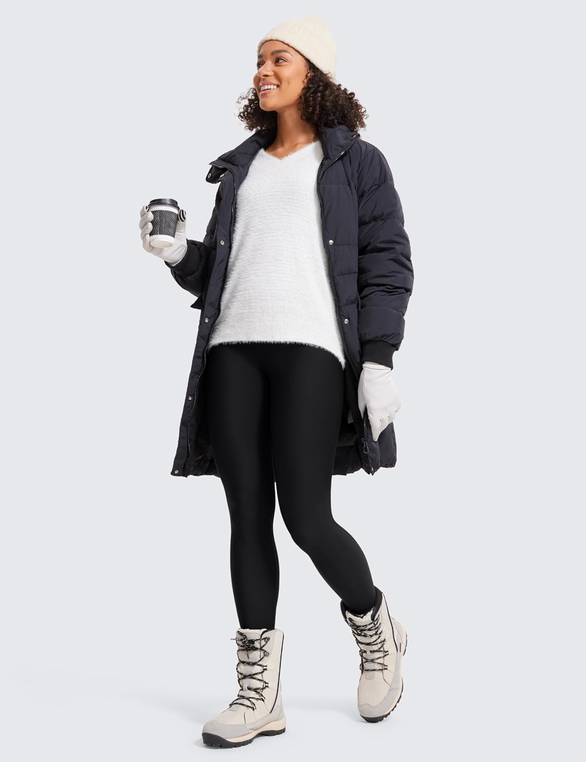 Detalle 2 de CRZ YOGA Legging thermique femme taille haute avec poche – pour le yoga et le sport d’hiver