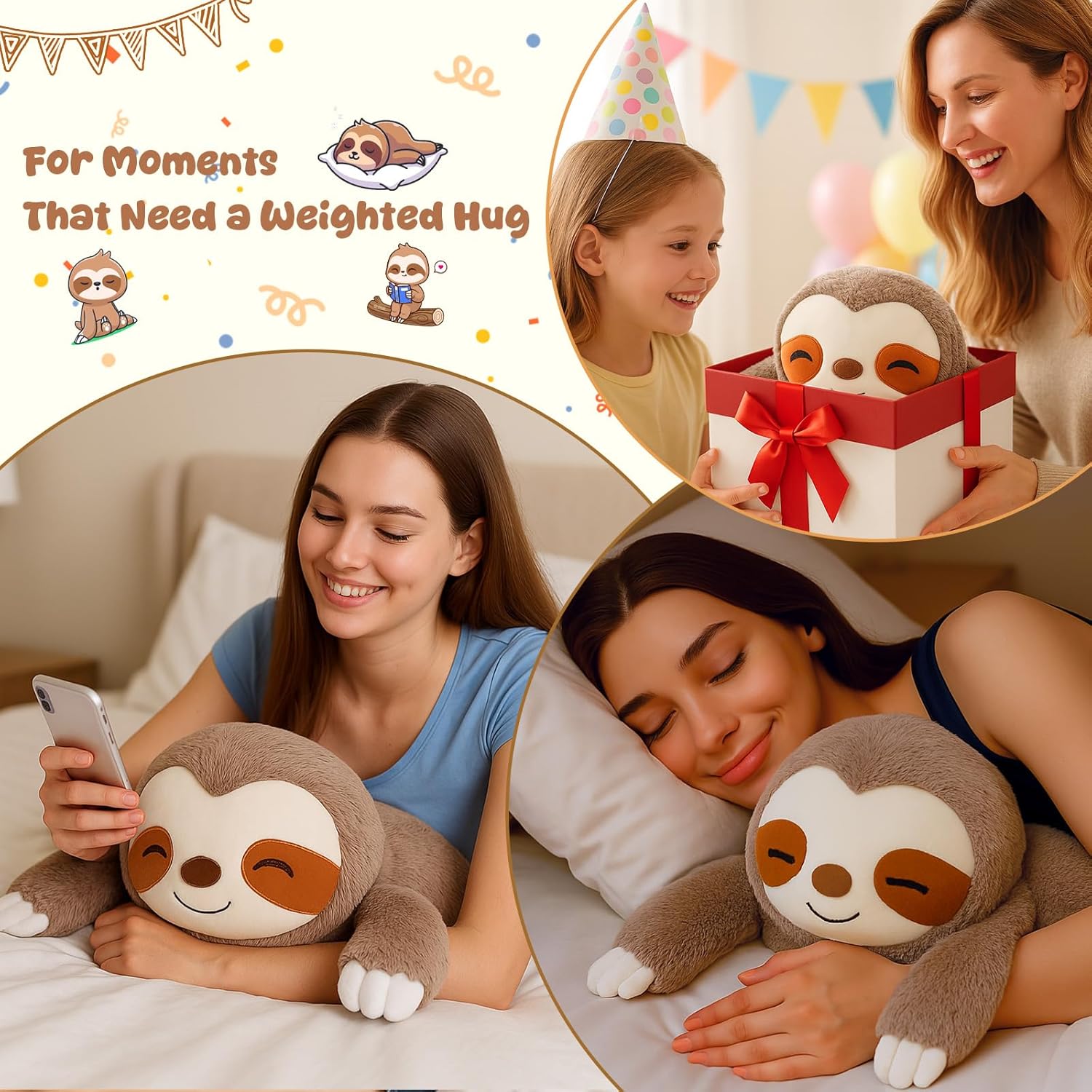 Thumbnail 4 de SQEQE Weighted Sloth Plush — 9.8 Inch Comforting Hug with Weighted Calming Texture