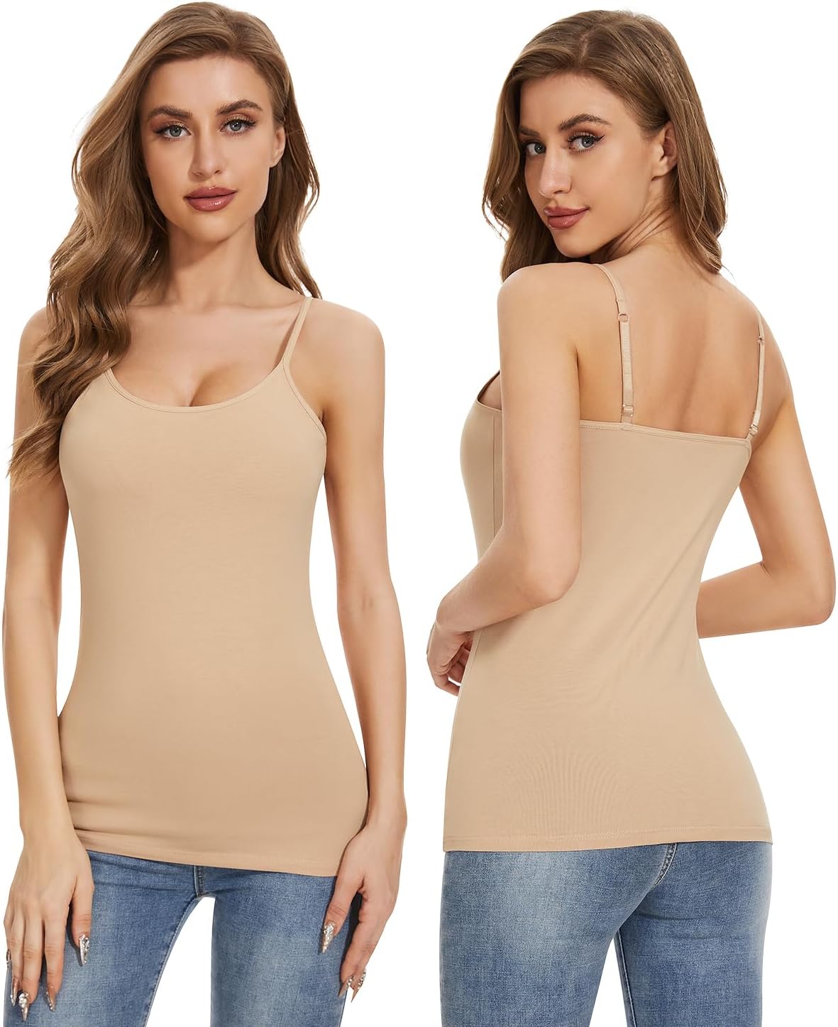 Thumbnail 2 de ROSYLINE Women's Cotton Camisole with Shelf Bra, Adjustable Straps, 3-Pack