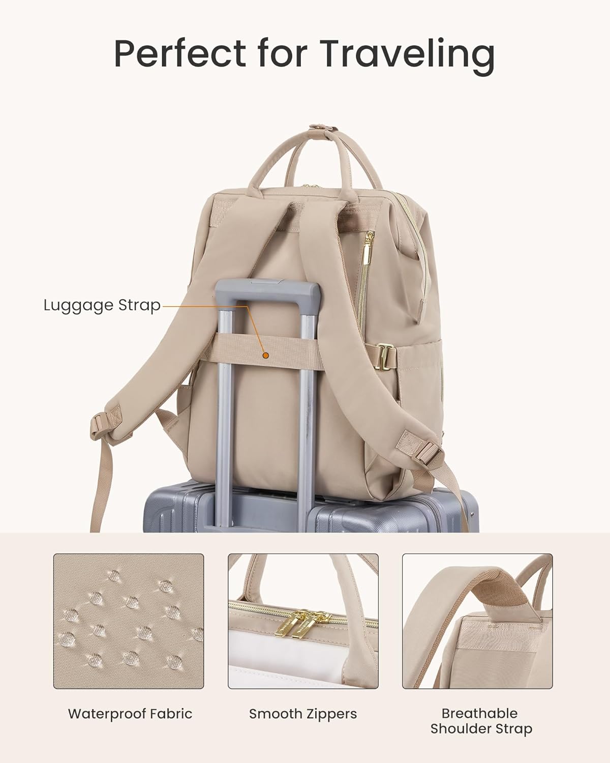 Detalle 2 de LOVEVOOK Rucksack Damen für 15,6" Laptop – Schulrucksack mit Trinkflaschen-Fach und offenem Hauptfach