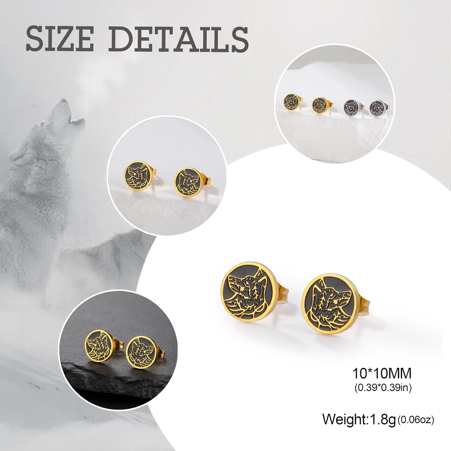 Thumbnail 4 de Dreamtimes Vintage Wolf Ohrstecker aus Edelstahl – Gothic/Wikinger-Look als Piercing-Stud
