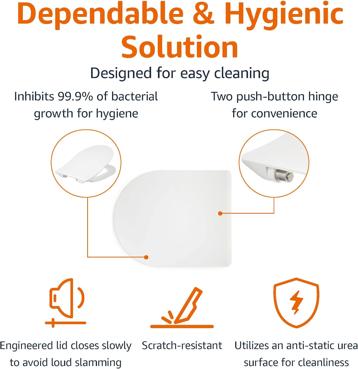 Thumbnail 1 de Amazon Basics D-Shape Urea Toilet Seat with Soft-Close Hinges (Matt Finish) – 36.5 x 43 cm