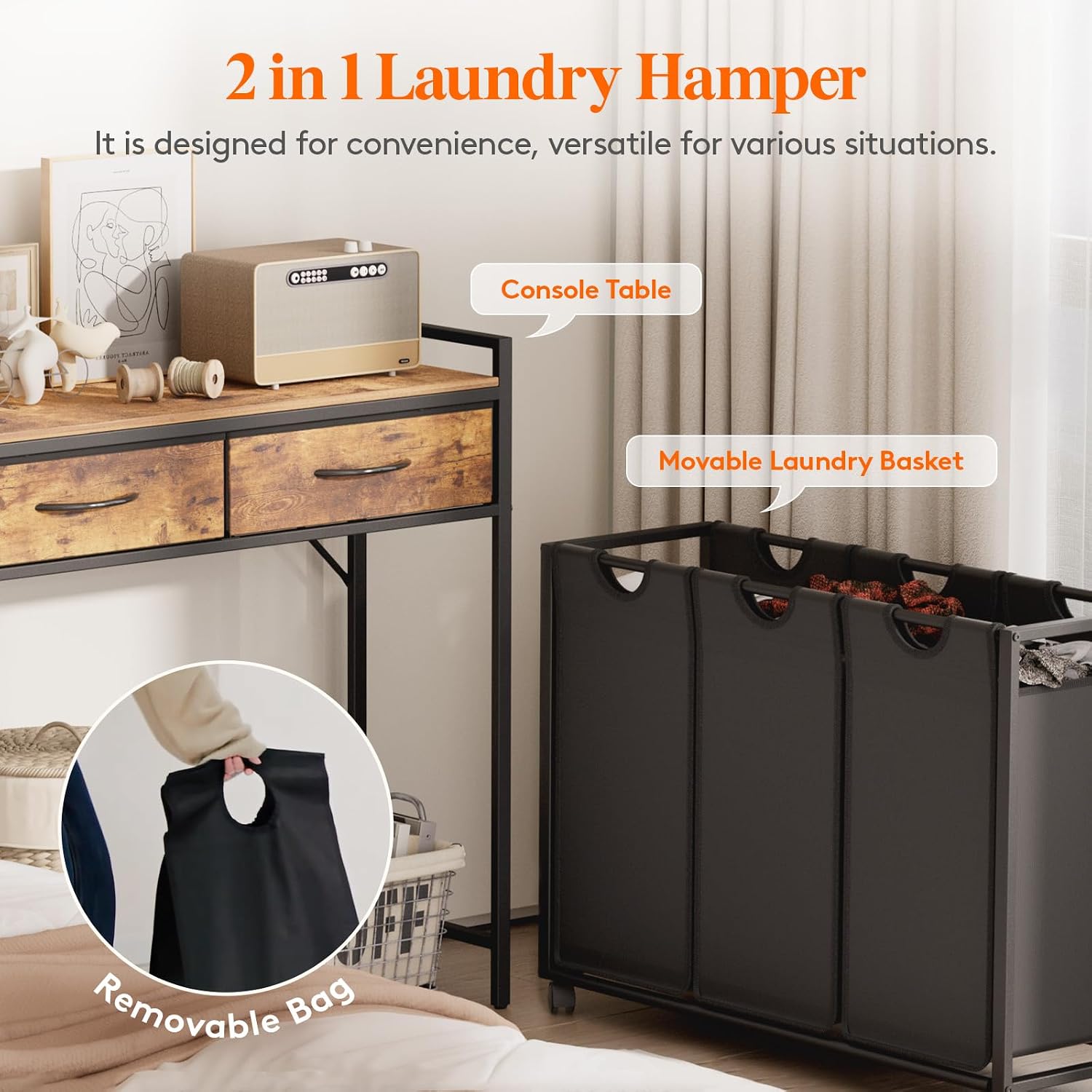 Detalle de Lifewit 24361 3-Section Rolling Laundry Hamper with Shelf and 2 Drawers