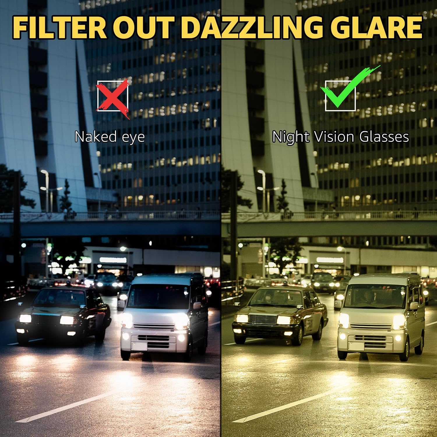 Detalle de Myiaur High Tech Night Driving Glasses | Fit Over Design with Advanced Polarised Yellow Lenses