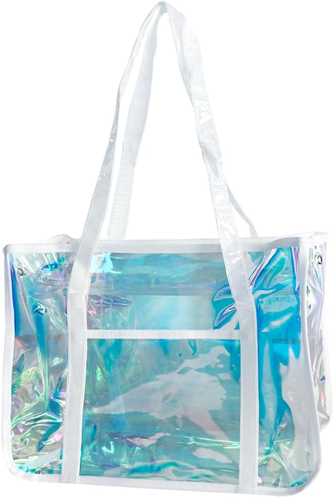Detalle de TotePrint Mode Frau Tasche – transparente holographische Strandtasche aus TPU (35 × 27 × 15 cm)