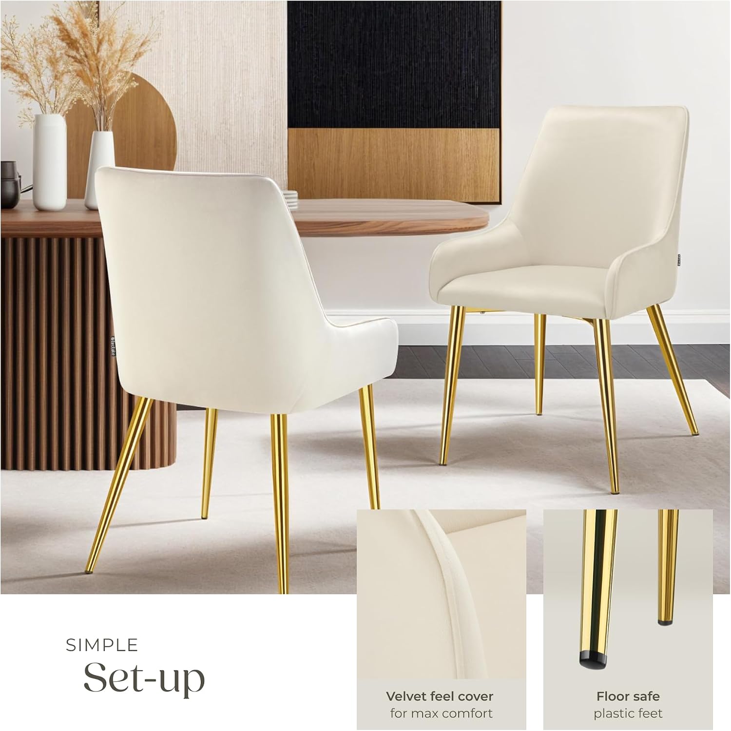 Detalle 2 de tectake Avane 405476 matstolar i sammet, beige 2-pack, vadderade, 120 kg