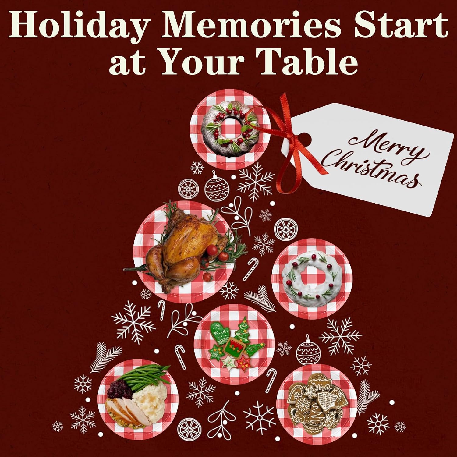 Thumbnail 6 de LANLISA 50 Red Gingham Paper Plates Set – 25 x 7" Dessert Plates & 25 x 9" Dinner Plates