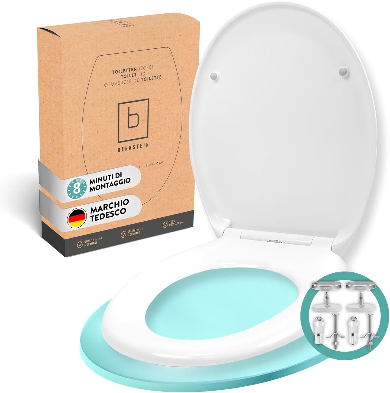 Detalle de Benkstein Sidele WC Copriwater Tavoletta Water: antibatterico, sgancio rapido e chiusura ammortizzata