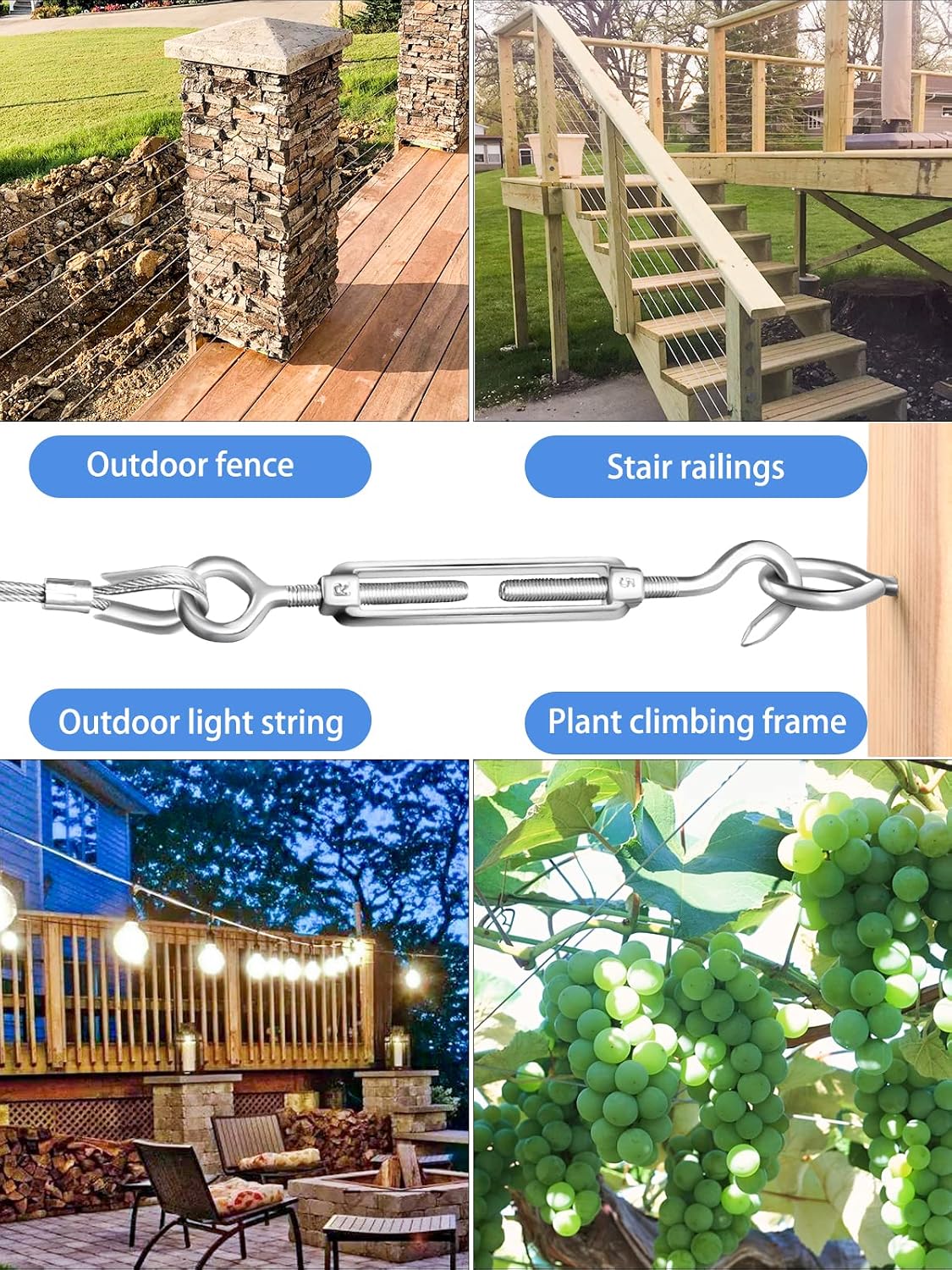 Thumbnail 6 de TooTaci 30M Garden Wire Kit for Climbing Plants with M5 Turnbuckles (304 Stainless Steel, PVC-Coated)