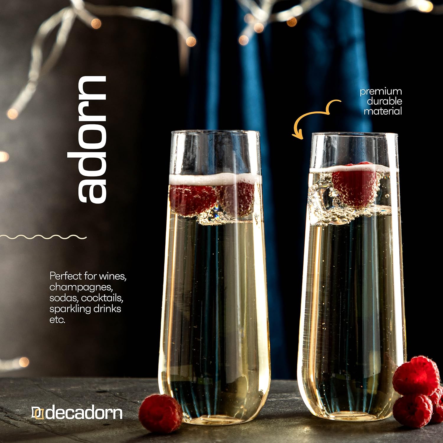 Detalle de DECADORN Clear Stemless Flutes 48 Pack