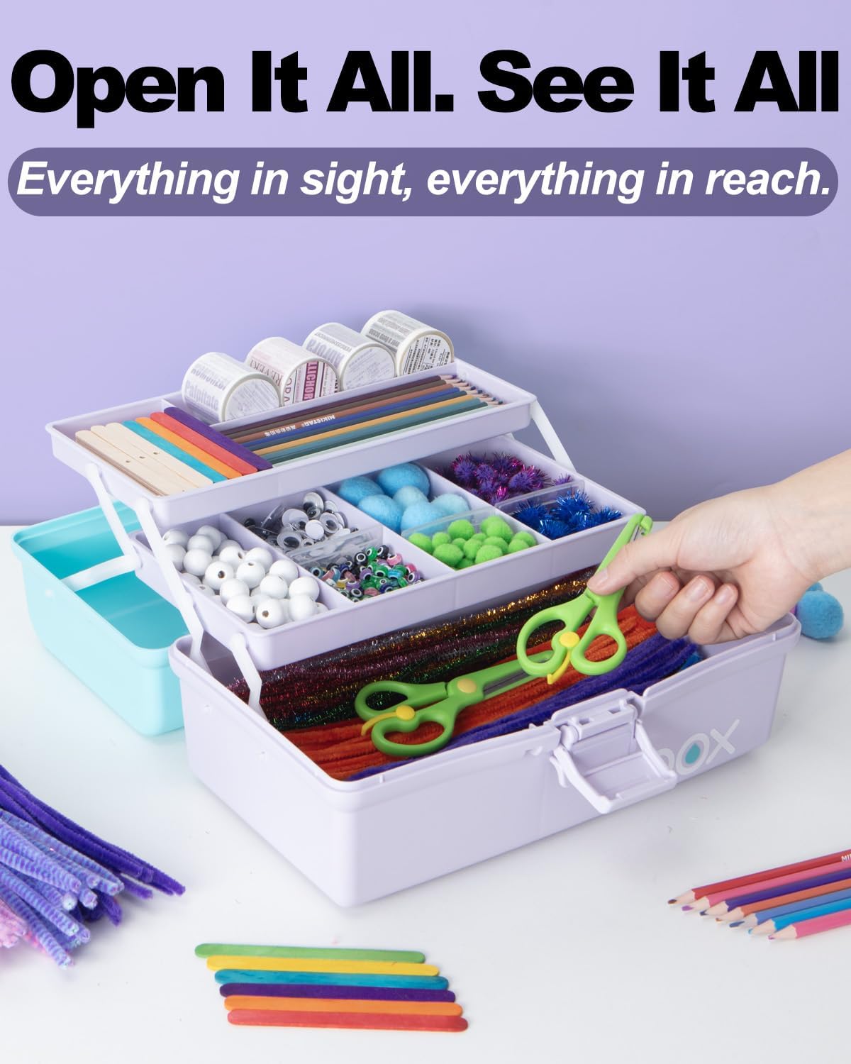 Thumbnail 4 de TERGOO TGB-001 12-Inch Three-Layer Organizer, Adjustable Compartments, Purple Blue