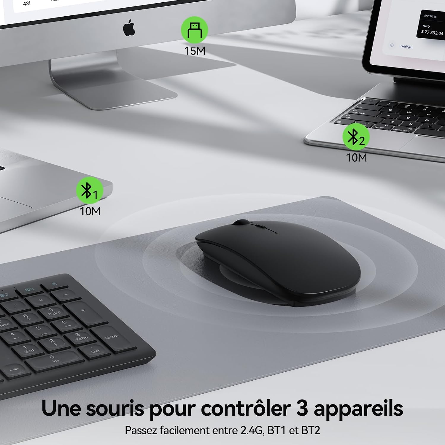 Detalle 2 de TECKNET Souris sans fil Bluetooth rechargeable mini (4 boutons) avec DPI réglable jusqu’à 4800