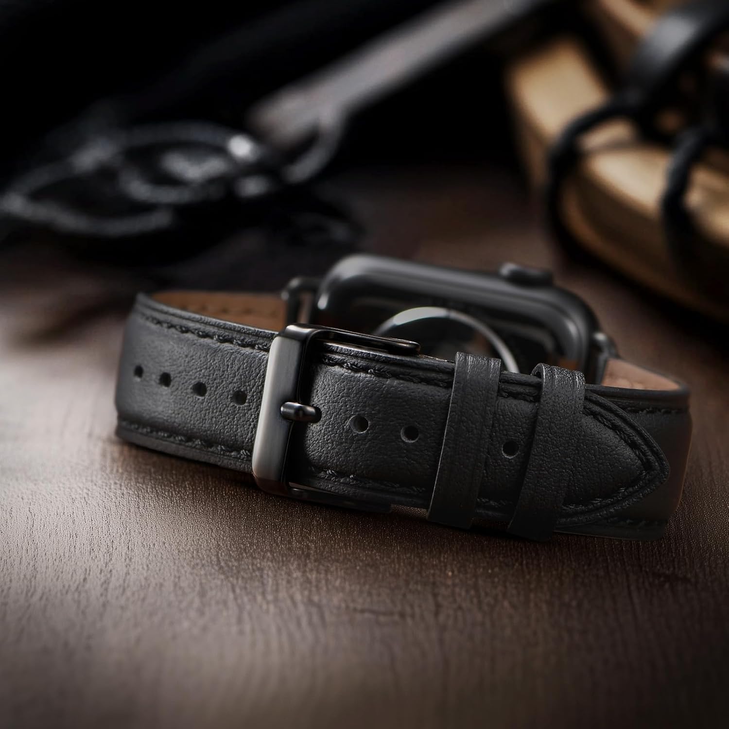 Detalle de SUNFWR Lederarmband für Apple Watch – 42–49 mm, Ersatzlederband aus hochwertigem Leder