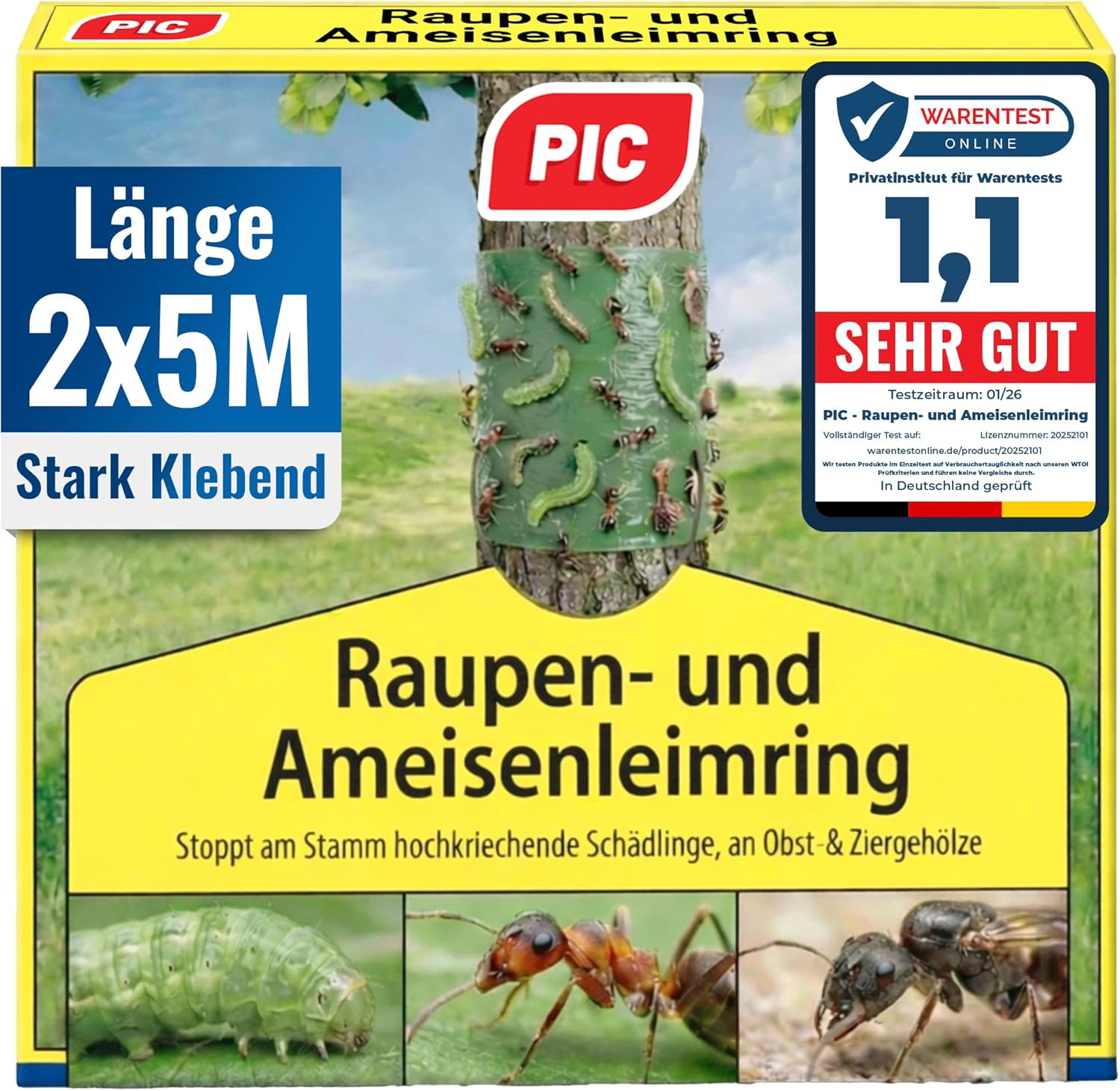 PIC Leimringe für Obstbäume – selbstklebender Baumleimring (10 m) gegen Ameisen & Frostspanner