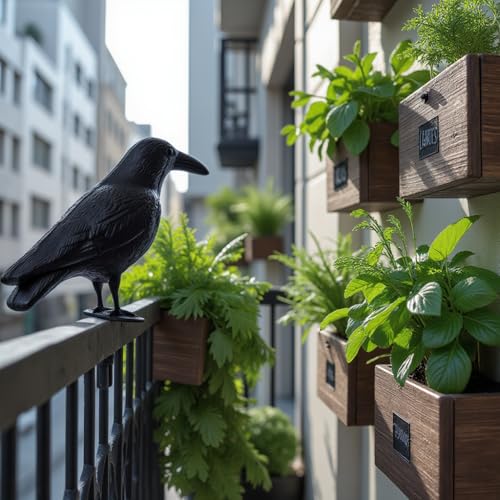 Detalle de KADAX Set di 2 Corvi Scaccia Piccioni – Deterrenti in Plastica per Balcone e Giardino