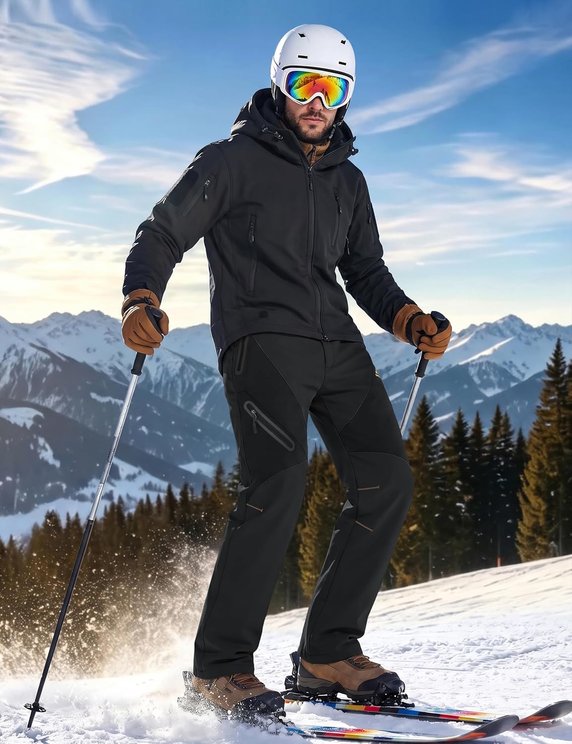 Detalle 2 de TACVASEN Men's Fleece-Lined Snow Pants, Waterproof Ripstop, 4 Zipper Pockets