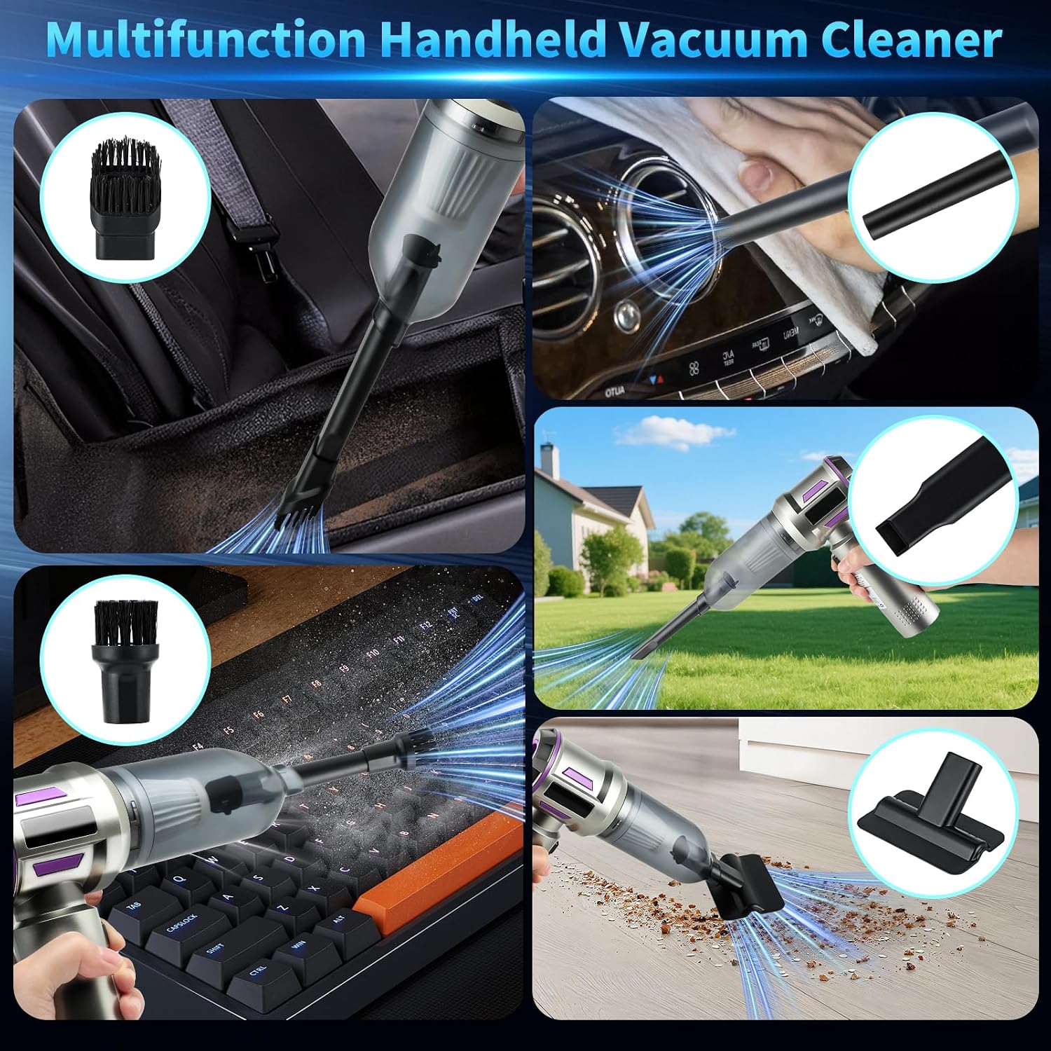 Detalle 2 de semart 6702GV Cordless Handheld Car Vacuum, 26,000 Pa, HEPA Filter