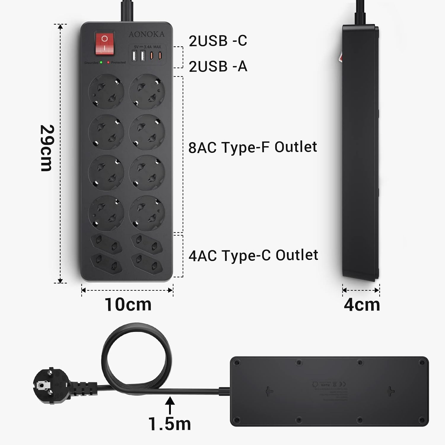 Thumbnail 6 de Multipresa con USB-C 12 prese, 1,5 m