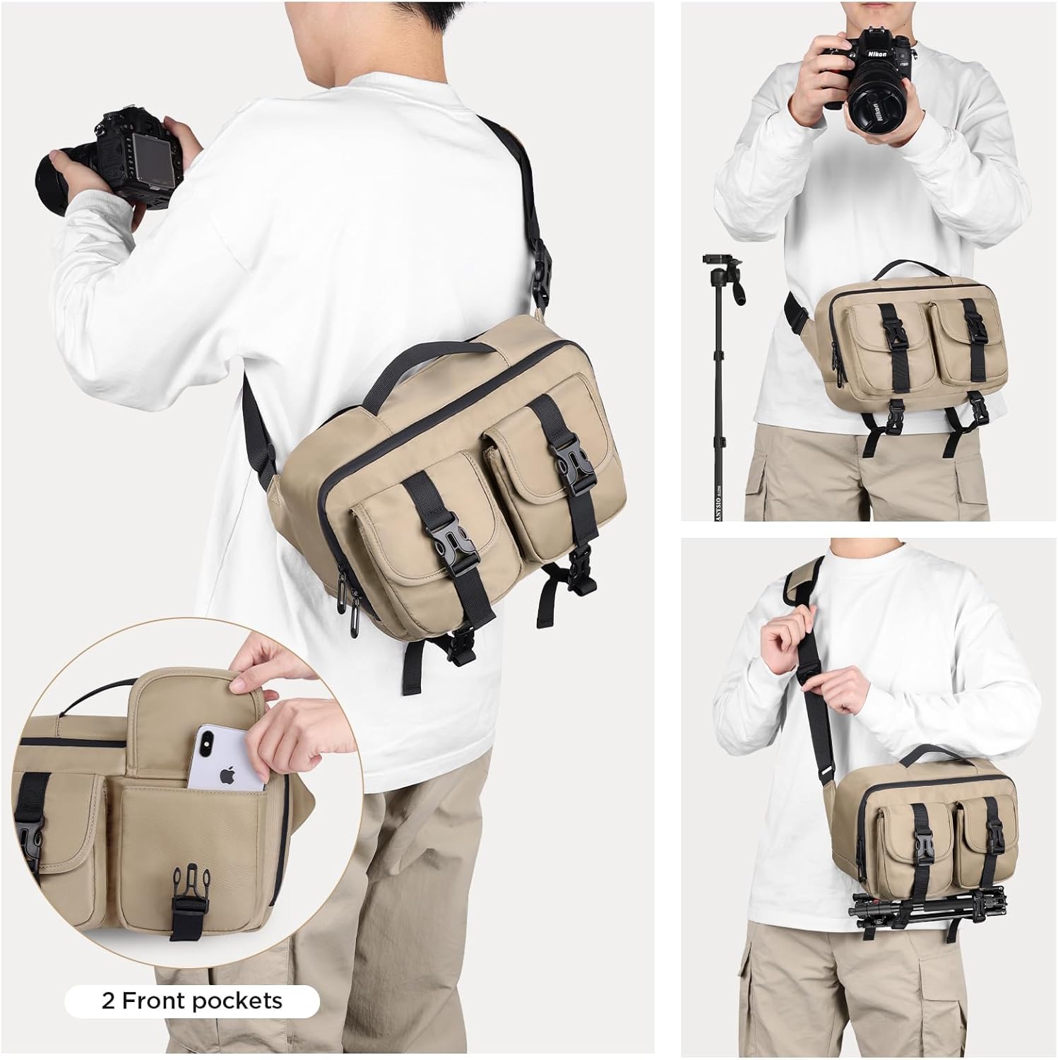 Detalle de TAATOK Camera Sling Bag for SLR/DSLR — Water Resistant with Tripod Holder (Coffee)