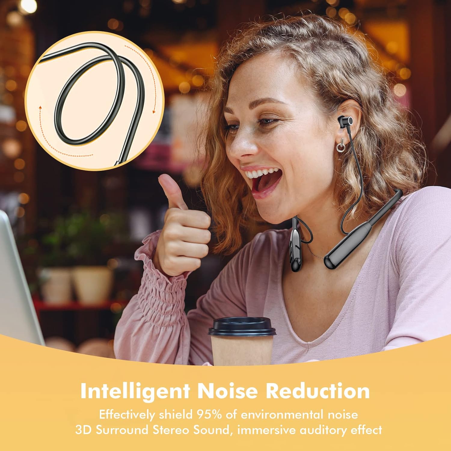 Thumbnail 2 de NSYYE Bluetooth 5.3 neckband wireless headphones with mic, IPX6 protection and noise reduction (black)