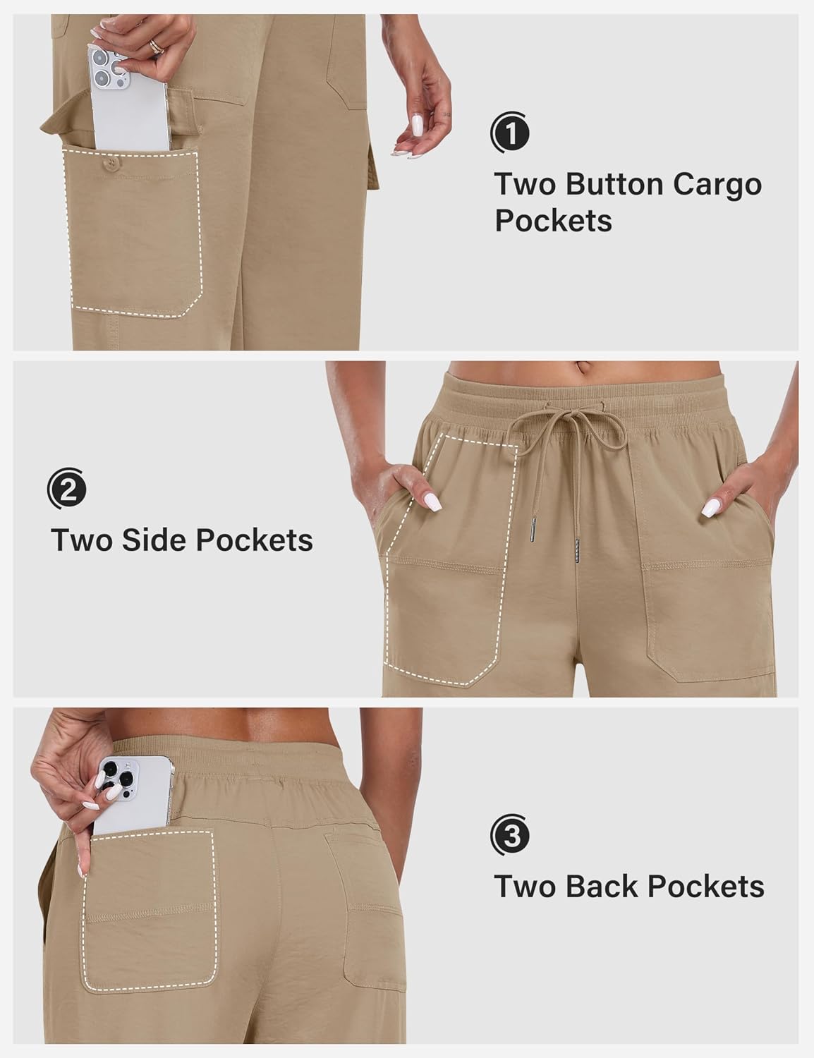 Thumbnail 4 de JINSHI Pantalon de Randonnée Femme Cargo 3/4