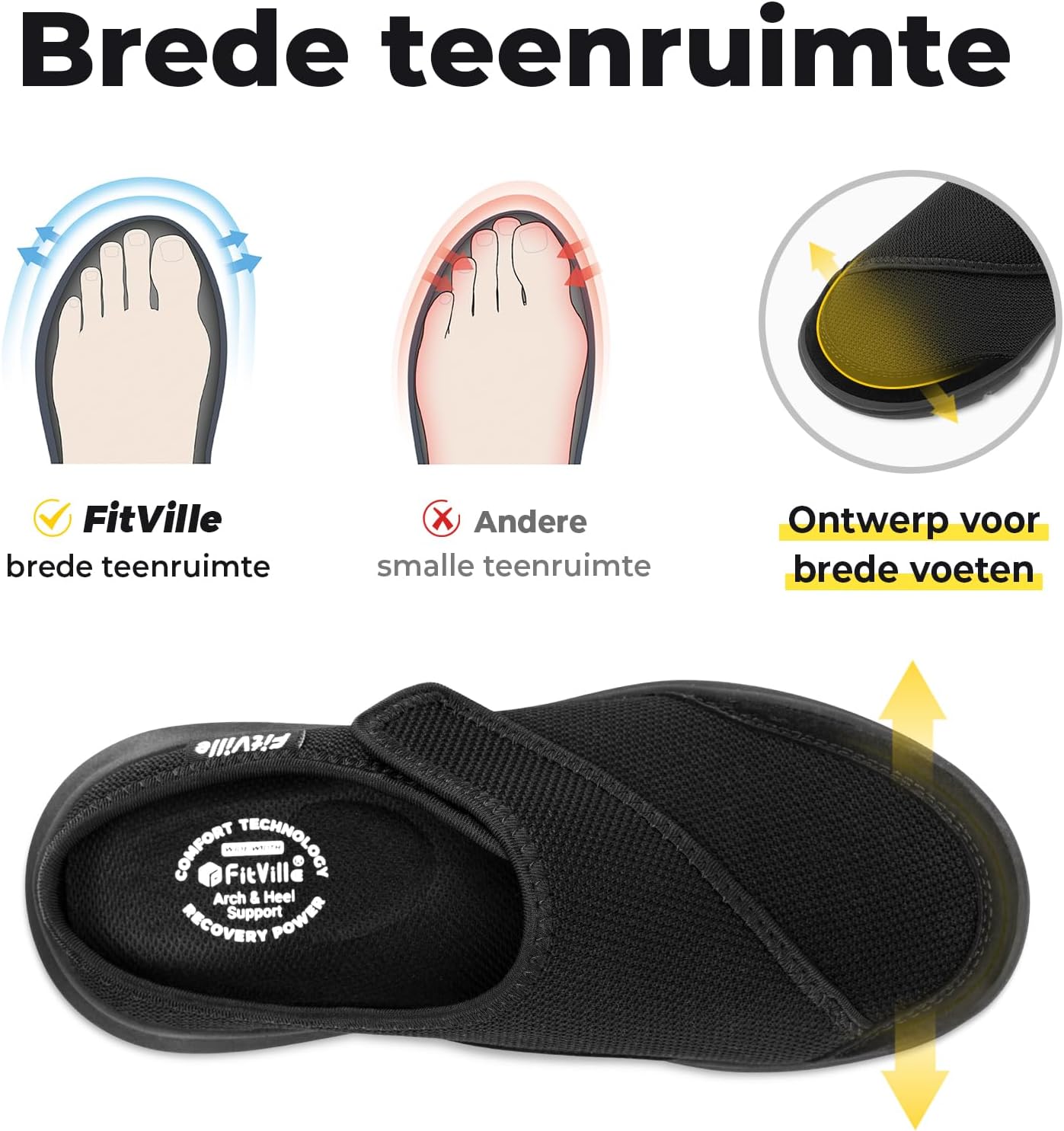 Thumbnail 2 de FitVille V5 diabetische pantoffels voor dames met brede teenbox en klittenband