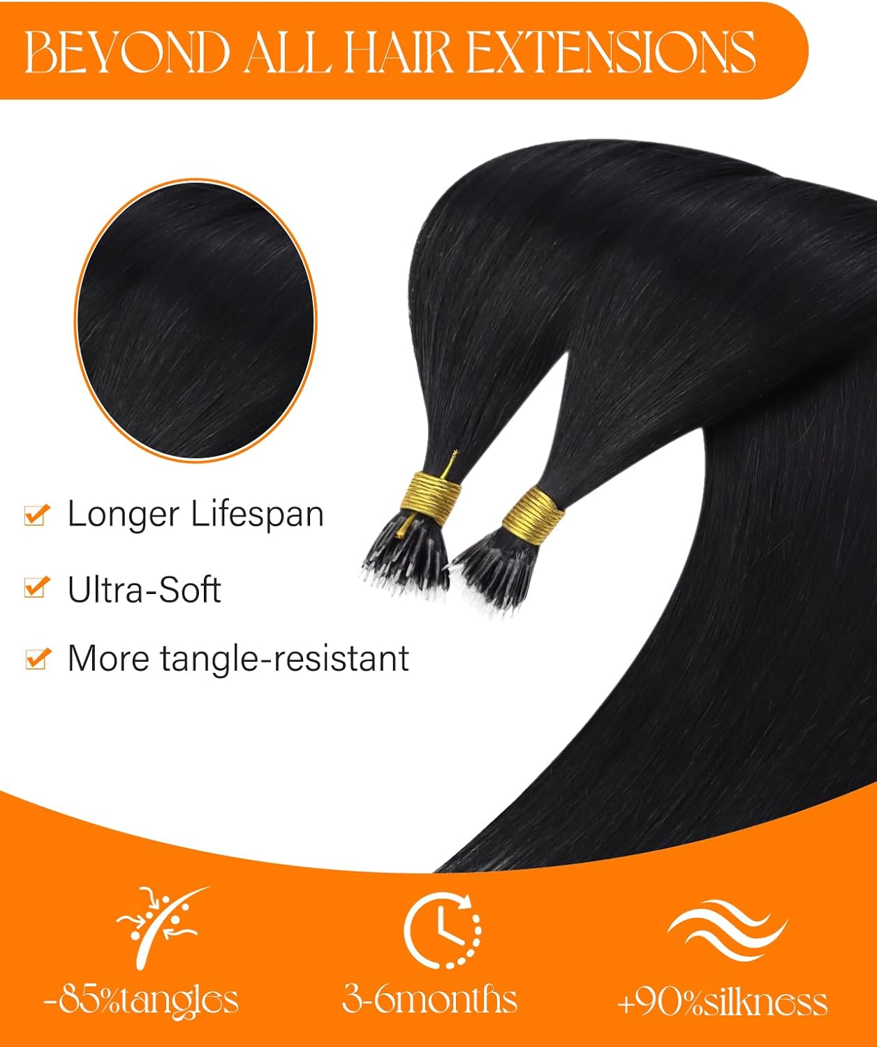 Detalle de Sunny Hair NANO_1_18 18-Inch Human Hair Nano Bead Extensions, Jet Black, 50 g