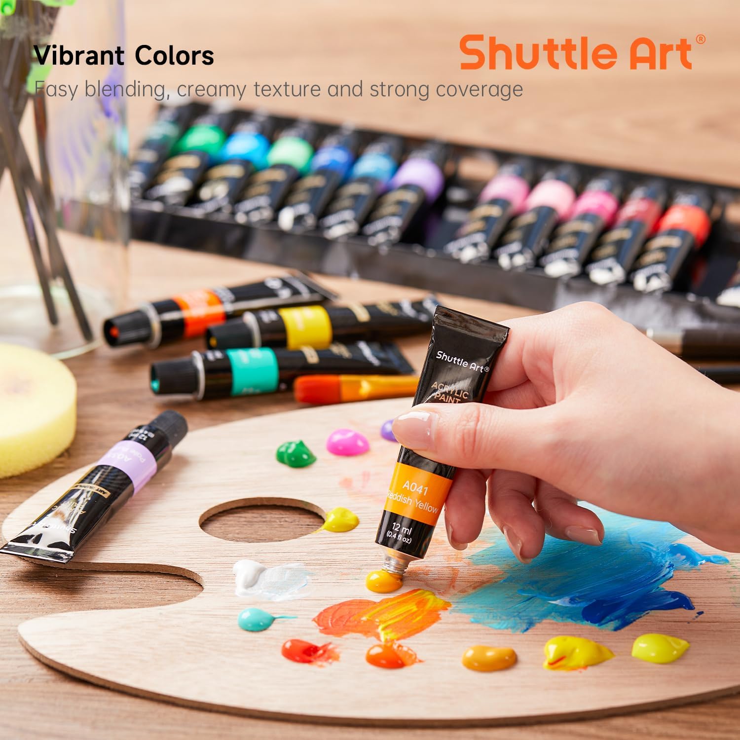 Thumbnail 4 de Shuttle Art Acrylfarben Set (46-teilig) mit 30 Farben à 12 ml, 10 Pinseln und Zubehör