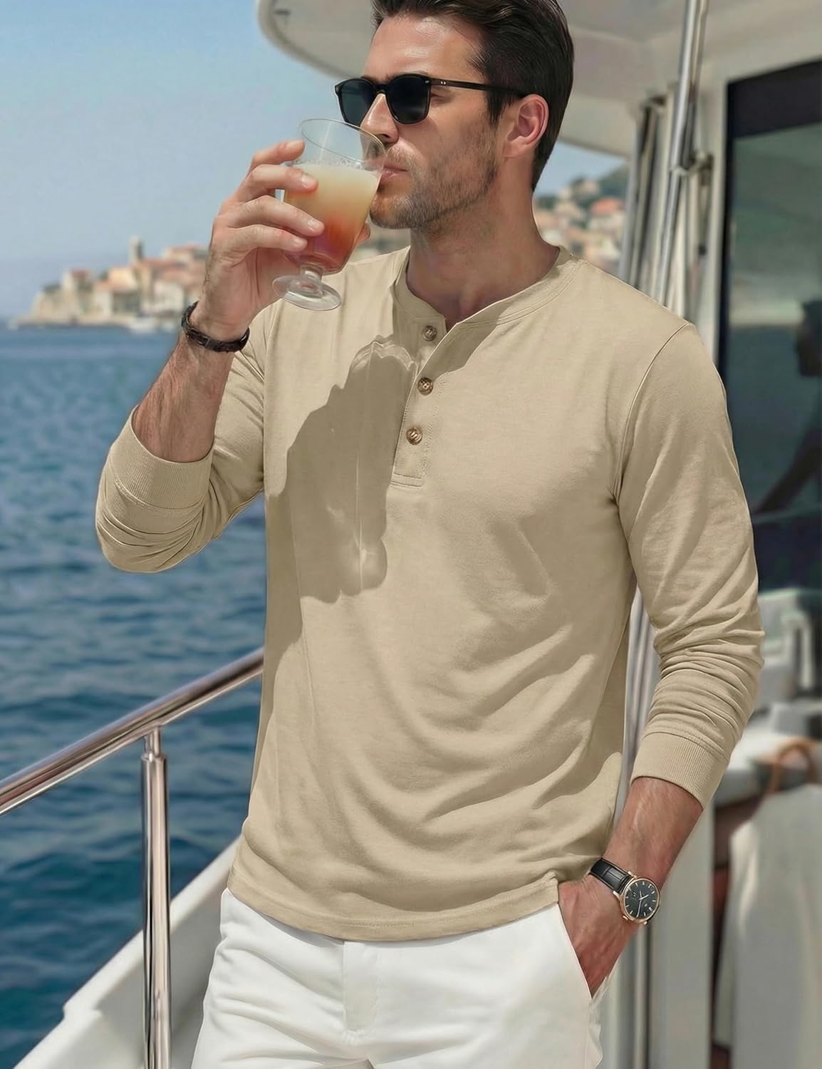 Thumbnail 2 de TACVASEN Men’s Long Sleeve Henley T Shirt - Pure Cotton, Casual Everydaywear