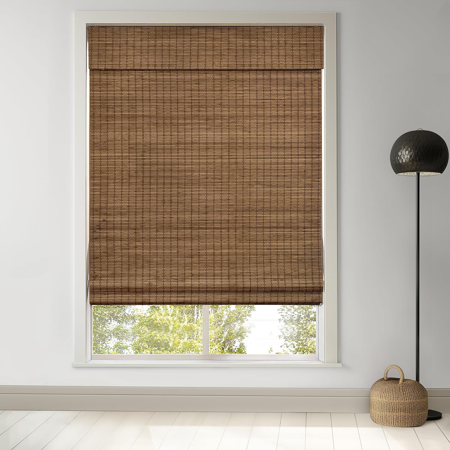 LazBlinds 22a08dab-d2e8-4453-83db-160b375d0e4a Cordless Bamboo Roman Shade, 26.5 x 48, Highfield Teak