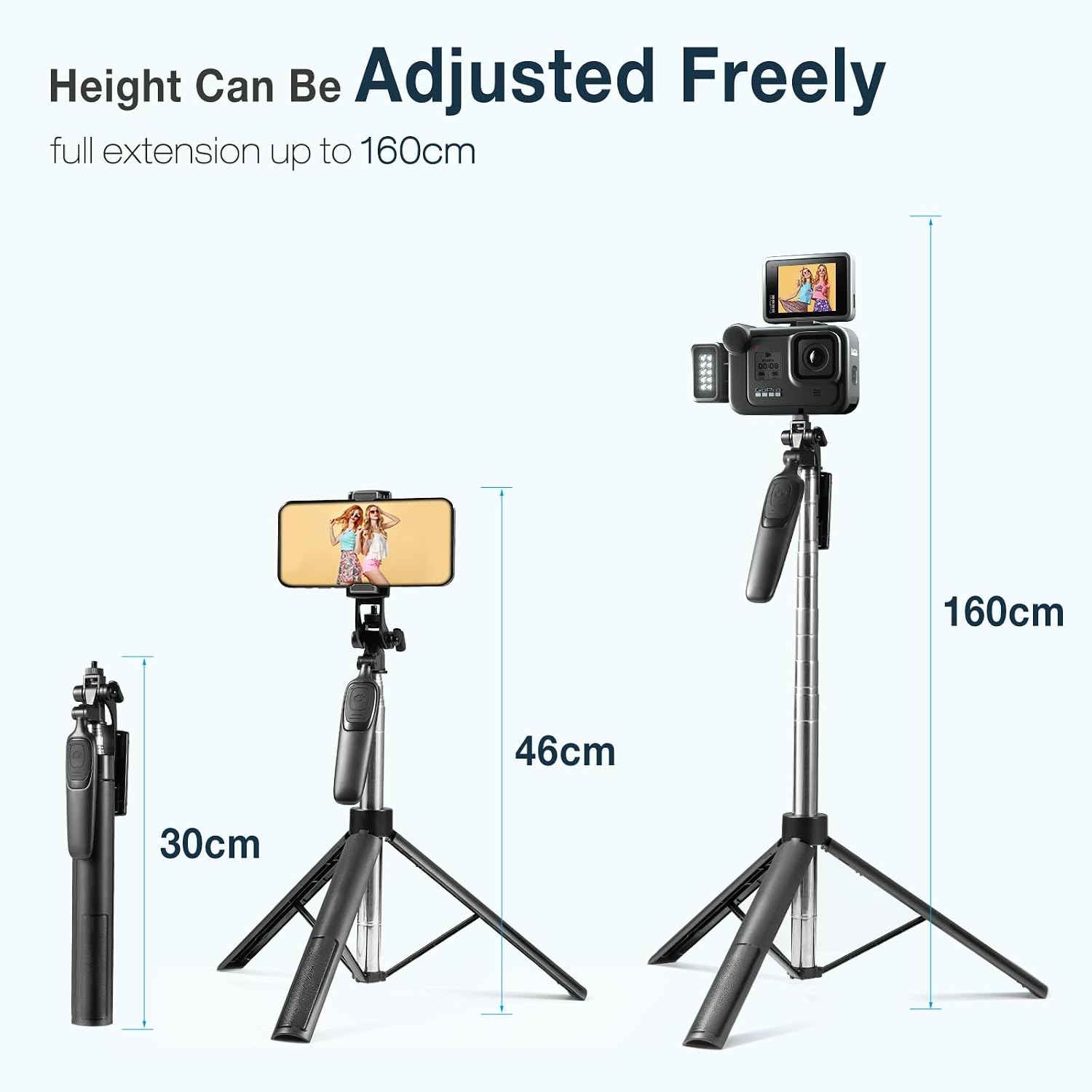 Thumbnail 6 de Vinabo Perche à Selfie Bluetooth 3 en 1 – Trépied Smartphone extensible jusqu’à 160 cm avec télécommande et rotation 360°