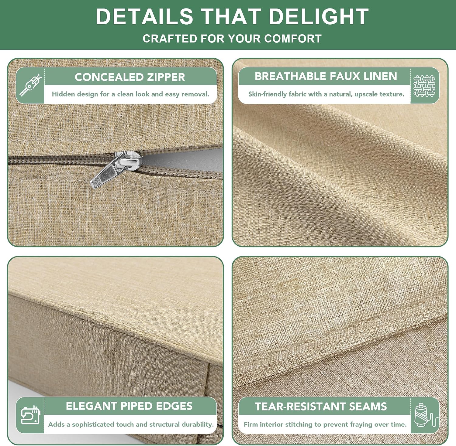 Thumbnail 4 de Summsun Outdoor Chair Cushions Set of 4, Faux Linen, Deep Seat with Ties