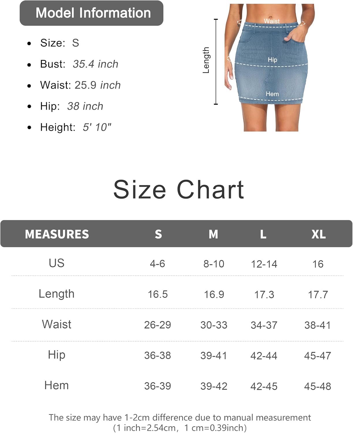 Thumbnail 6 de THE GYM PEOPLE Stretchy Denim Mini Skirt, High Waist, Four Pockets