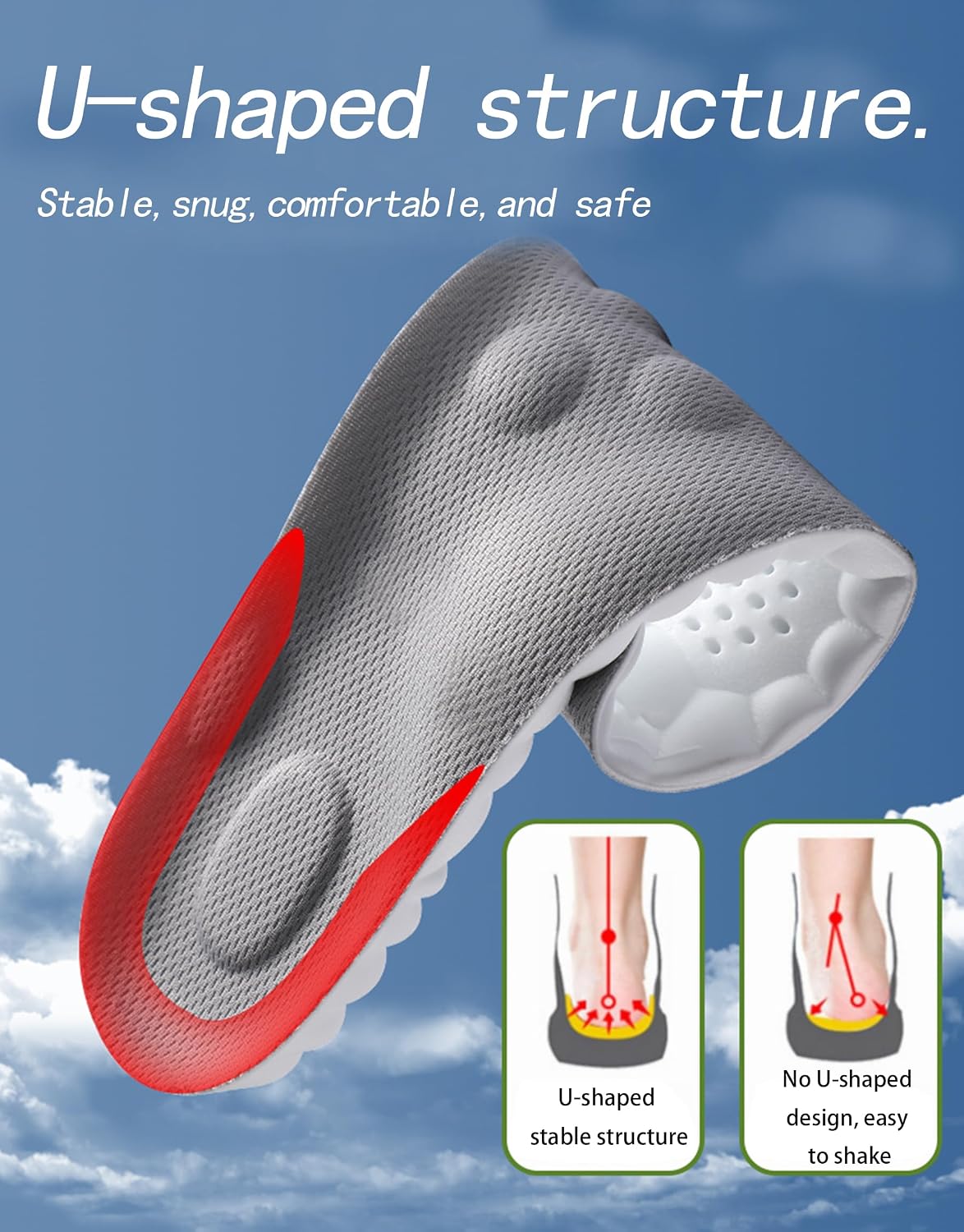 Detalle 2 de 2 Pair Memory Foam Insoles with Arch Support for Women and Men – Cushioned, Breathable Shoe Inserts (29.5 cm)