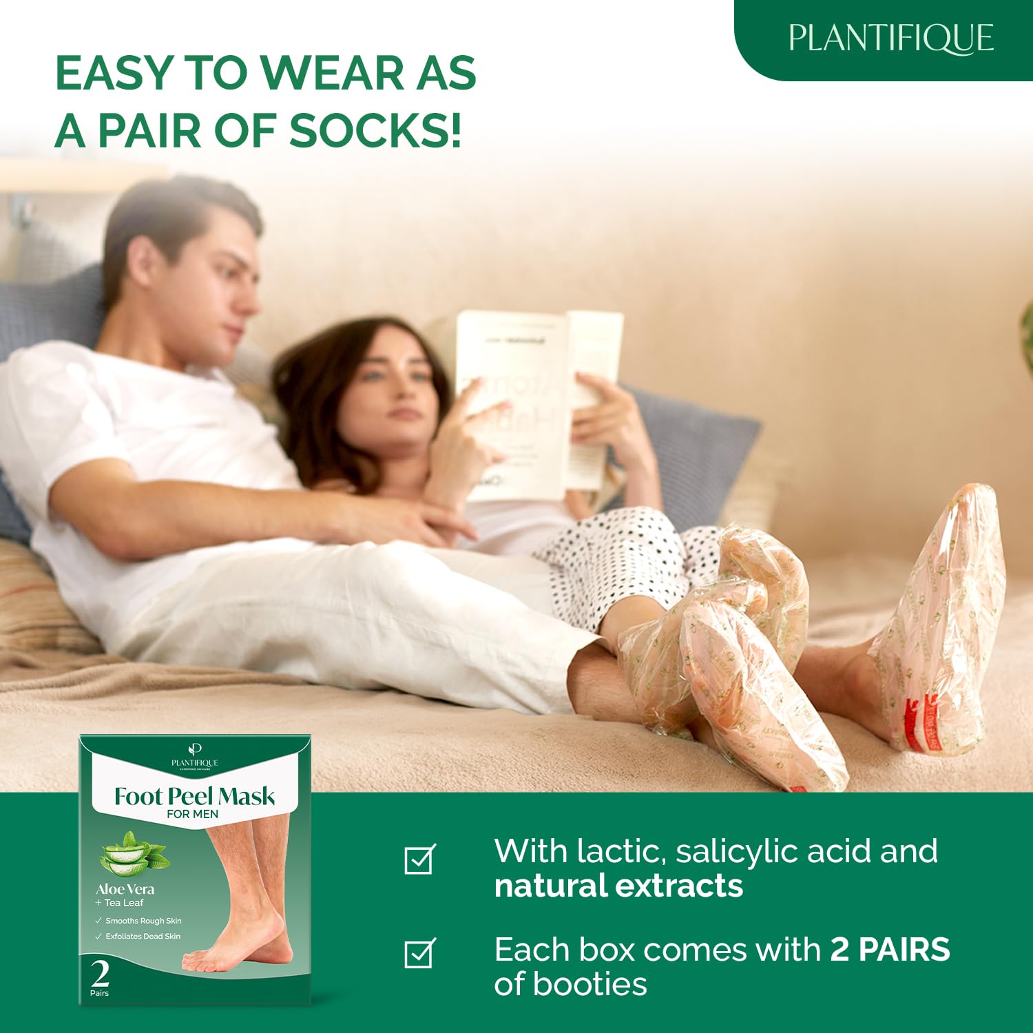 Detalle de PLANTIFIQUE Foot Peeling Mask 2 Pack for Men — Dermatologically Tested Exfoliating Foot Mask with Aloe Vera