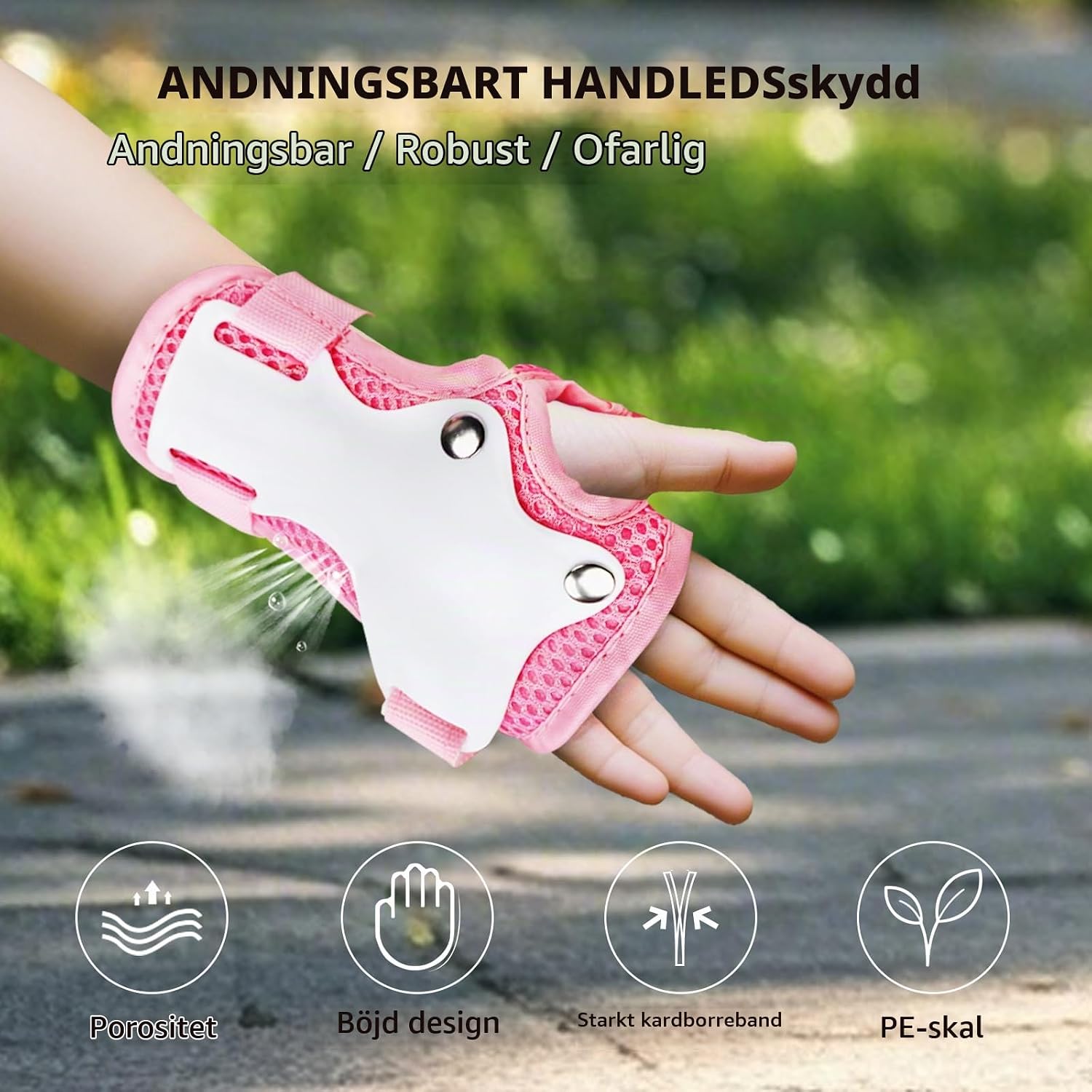 Detalle de LUOJINYI knäskydd för barn, 6-delat set i rosa och vitt med kardborre