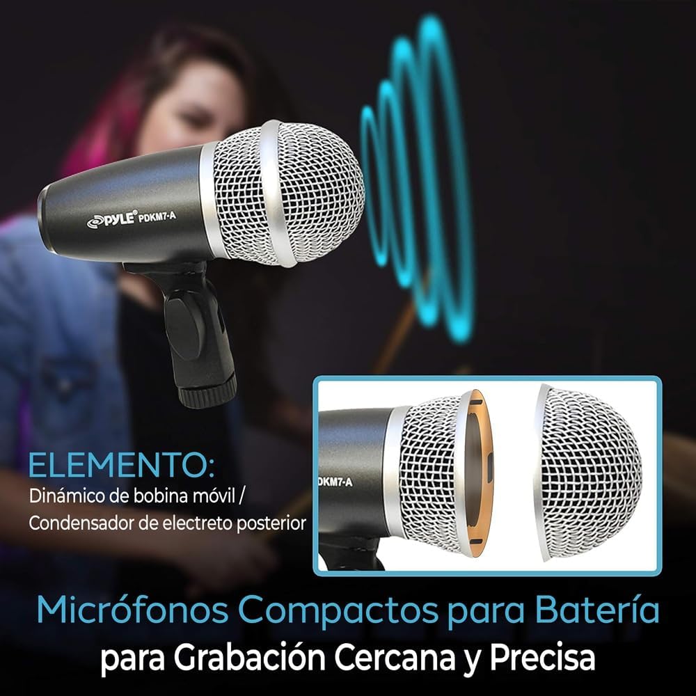 Detalle 1 de Pyle kit micrófonos para batería 7 piezas