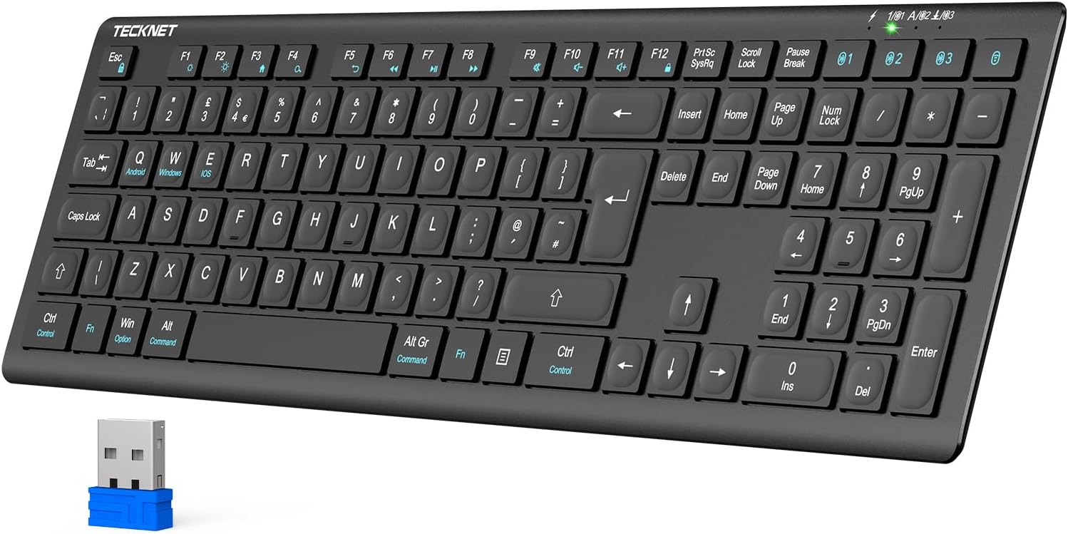 Thumbnail 6 de TECKNET Wireless Keyboard: Ultra-Slim UK Layout, Rechargeable 4-Device Tri-Mode Keyboard