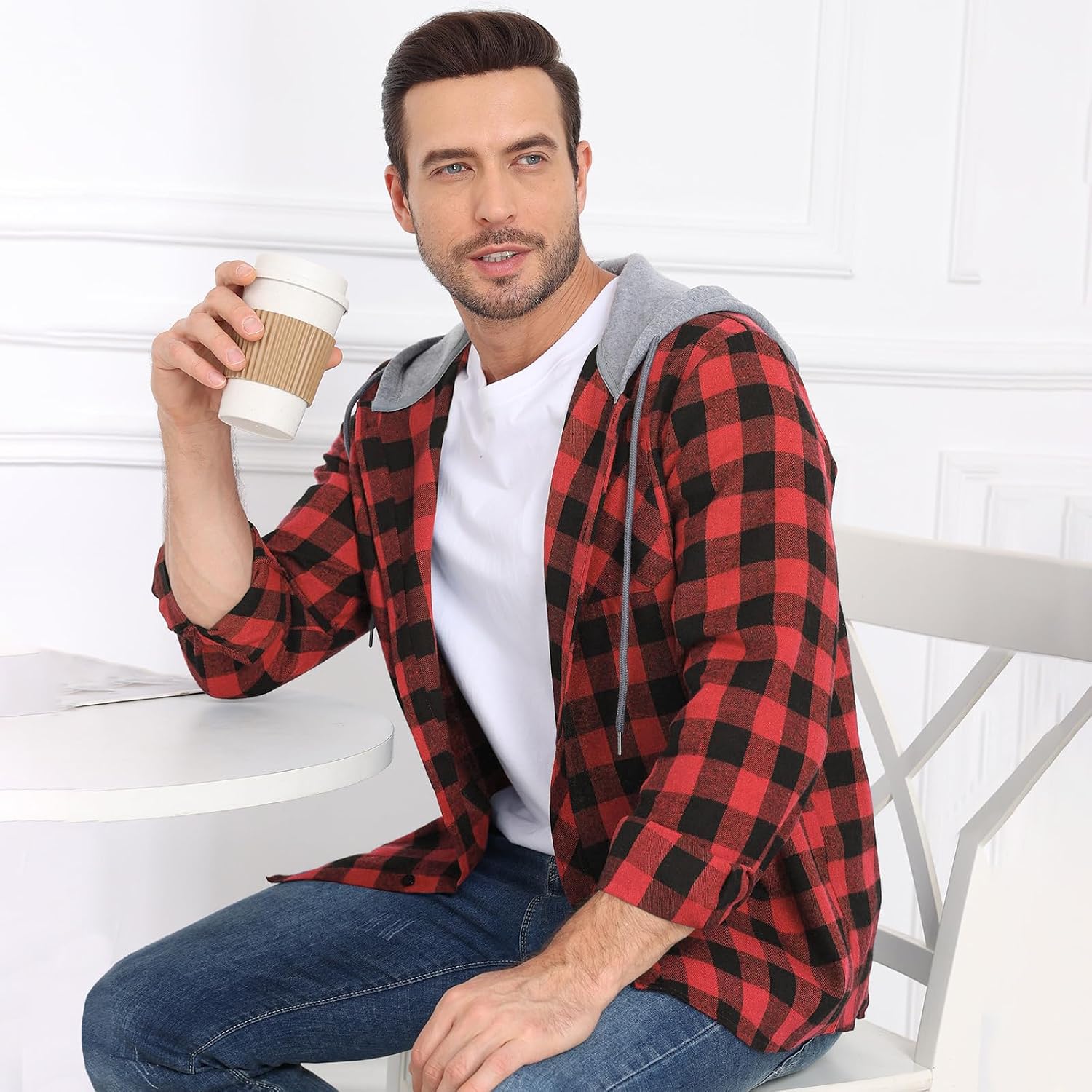 Detalle de CTU Mens Lightweight Checked Shirt Jacket with Hood and Pocket