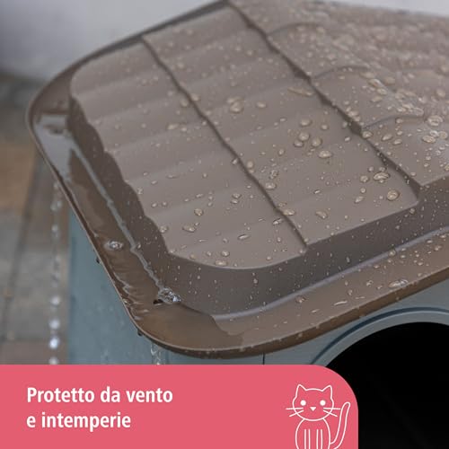 Detalle de Kerbl Pet Paola Eco: casetta per gatti in plastica riciclata, grigio-verde/marrone 60x51x41 cm