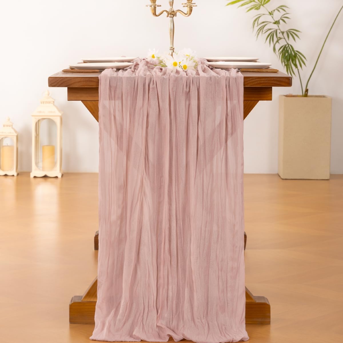 Thumbnail 2 de Socomi 120-inch Pink Cheesecloth Table Runner 🎉