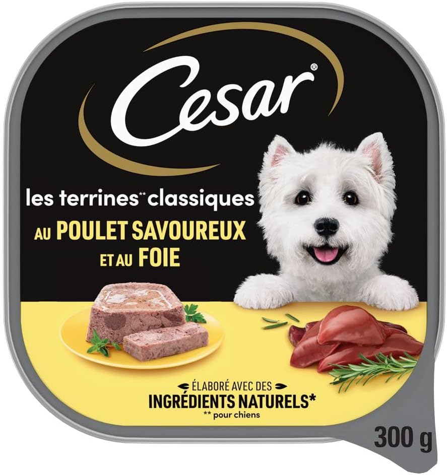 Detalle de Cesar Repas pour Chien – Lot de 20 barquettes 300 g, Terrine Classique au Poulet et Foie