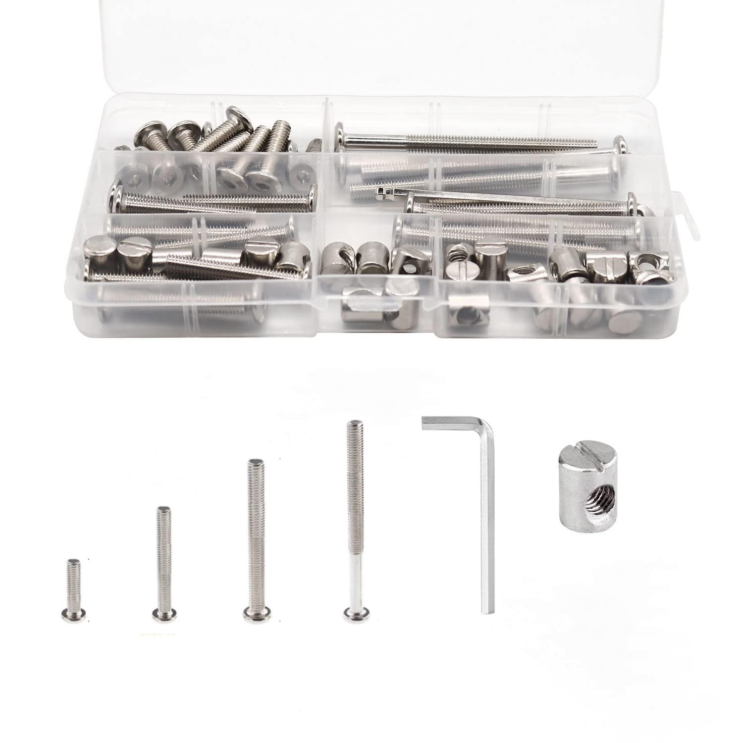 Detalle de LOTOKEMU M6 Furniture Bolt and Barrel Nut Kit, Four Lengths, Zinc-Plated Steel