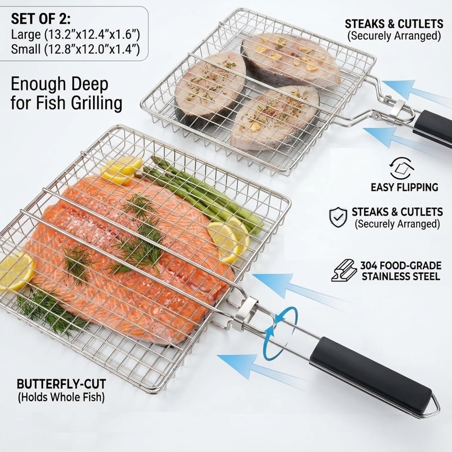 Thumbnail 5 de Gtoopal Deep Fish Grill Basket Set, 304 Stainless Steel, Detachable Handle