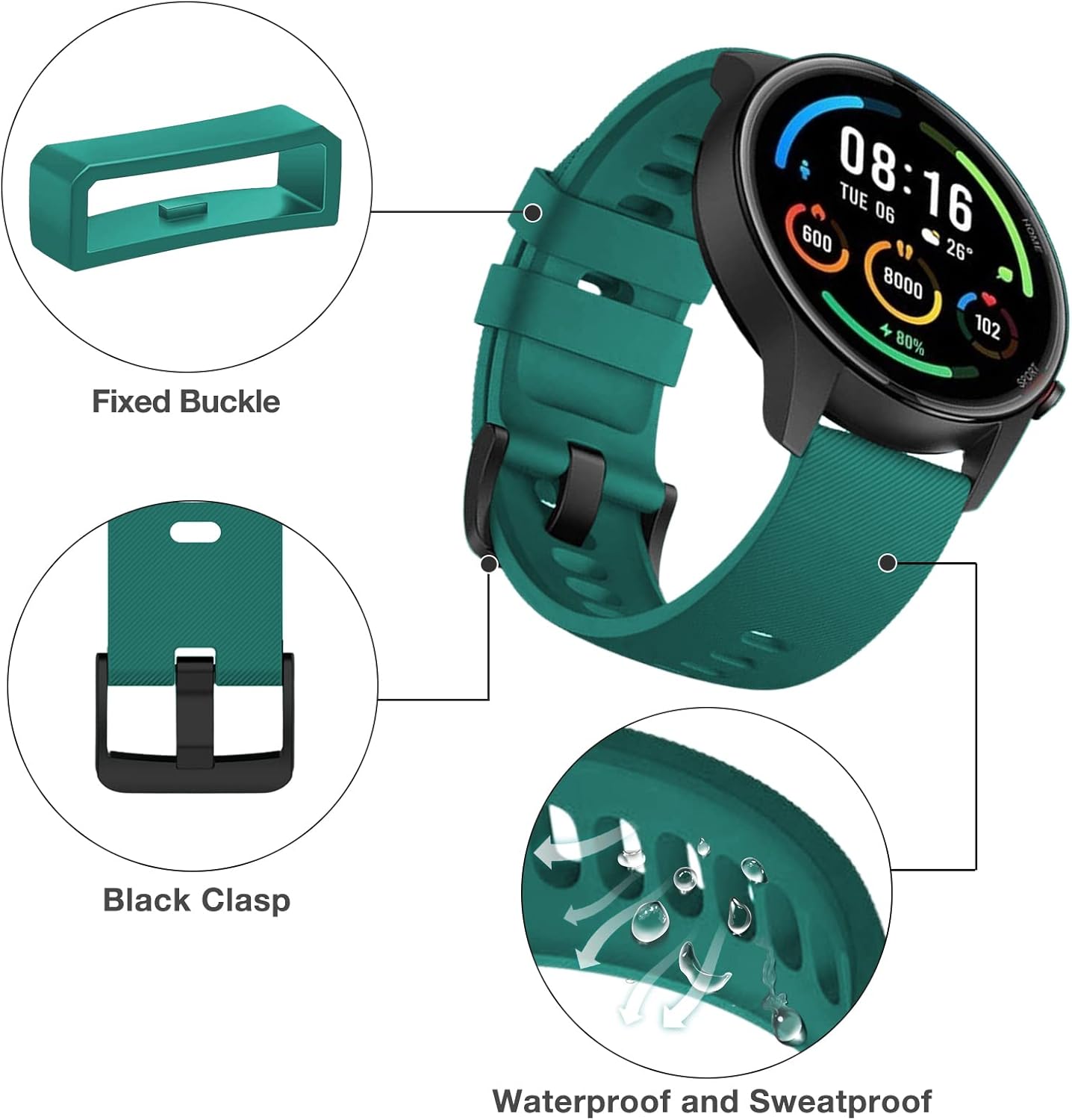 Thumbnail 2 de YHC Strap for Xiaomi Mi Watch (22mm) – 22mm Width Silicone Replacement Strap for Mi Watch Color Sport