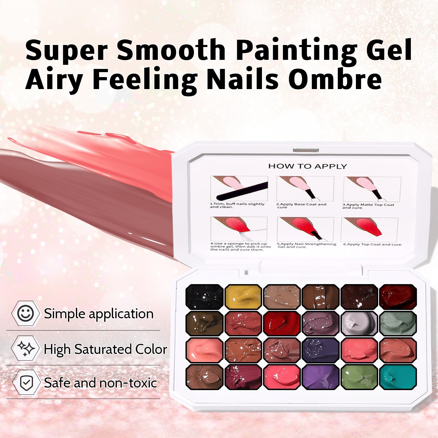 Detalle de Ombre Gel Polish Palette, 24 Colors, Sponge Patting Nail Art Kit