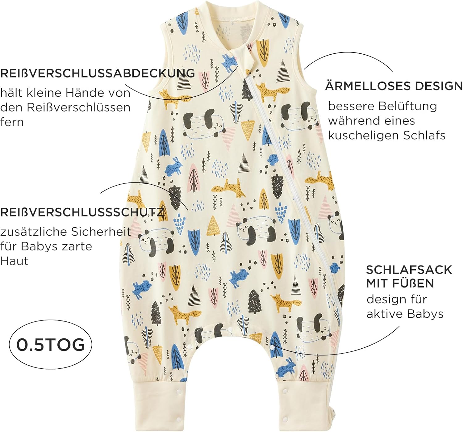 Thumbnail 2 de Duomiaomiao Sleeping Bag with Legs – 100% Cotton 0.5 Tog Summer Baby Sleep Sack (2–3 Years) with Feet