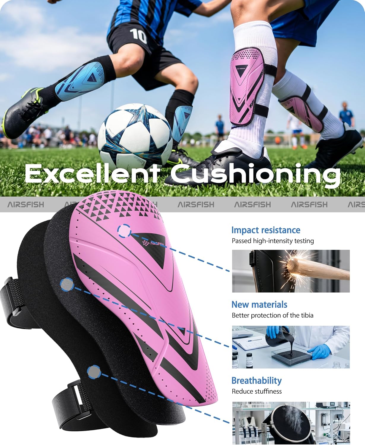 Detalle de CE Certified Airsfish Kids Soccer Shin Guards (Youth Youth Sizes XXS–M) — 1 Pair