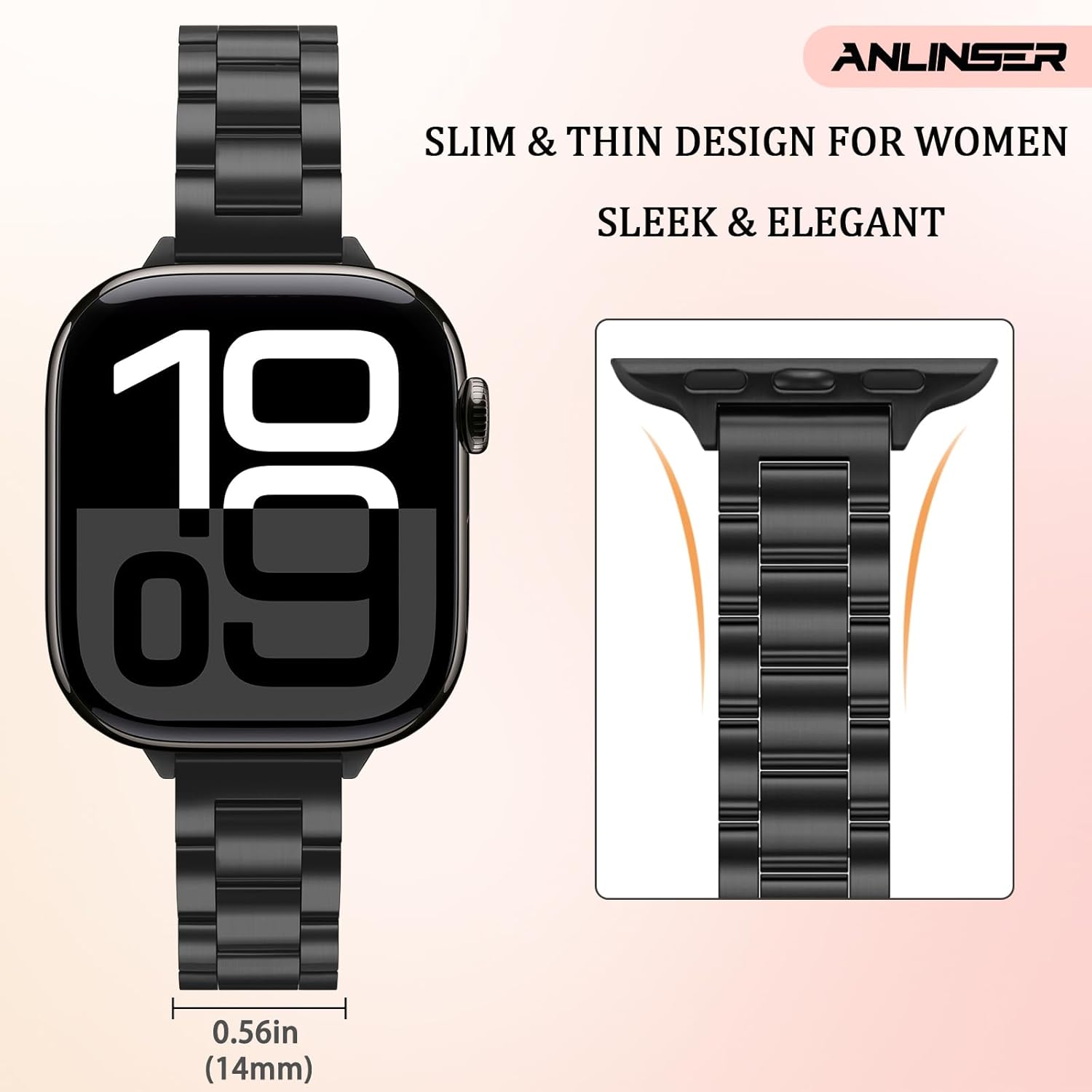 Thumbnail 2 de Anlinser Metallarmband für Apple Watch – Dünnes Edelstahlarmband 14 mm Breite, kompatibel mit 38–42 mm Serien