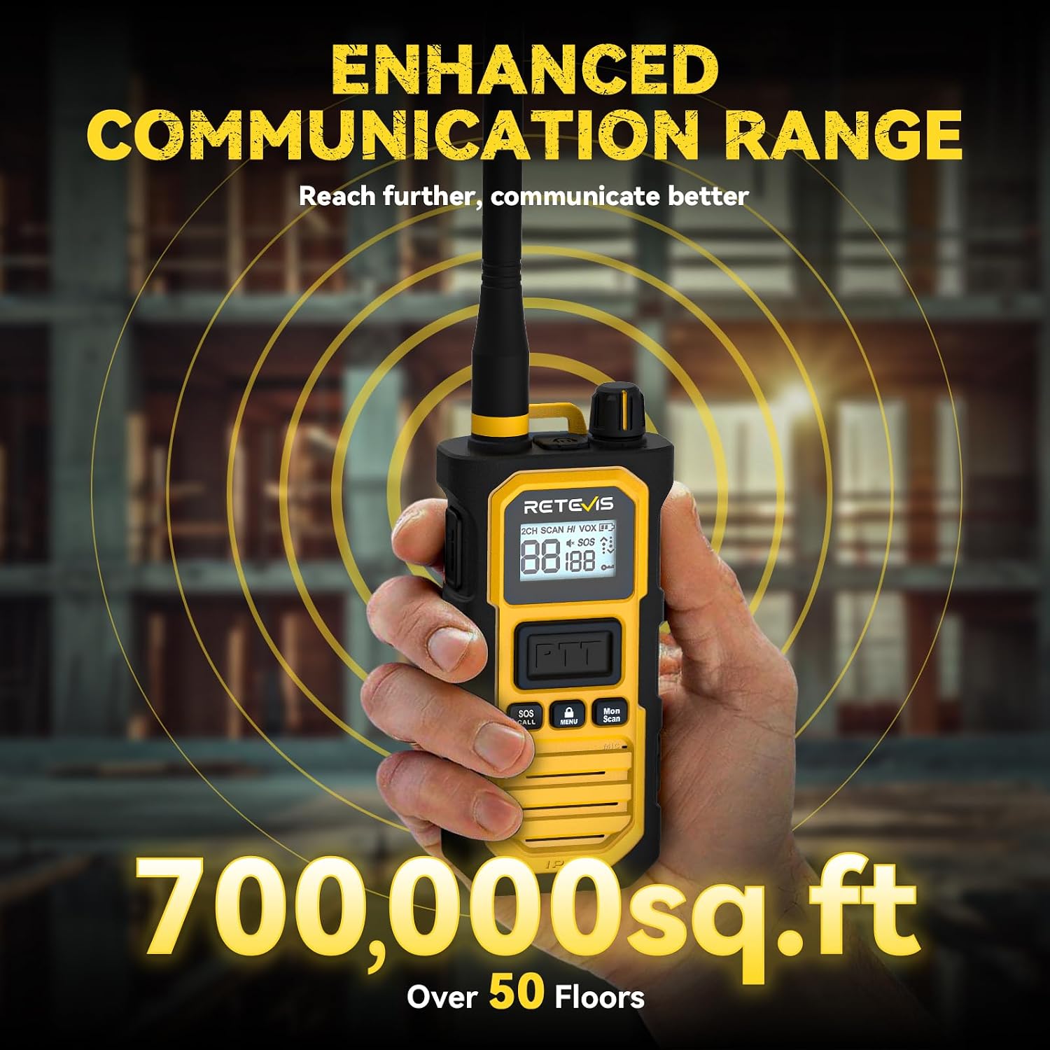 Thumbnail 5 de Retevis RB648 Pro Long Range Walkie Talkie (4-Pack) – IP67, 2800mAh, VOX, Intelligent Audio for Construction